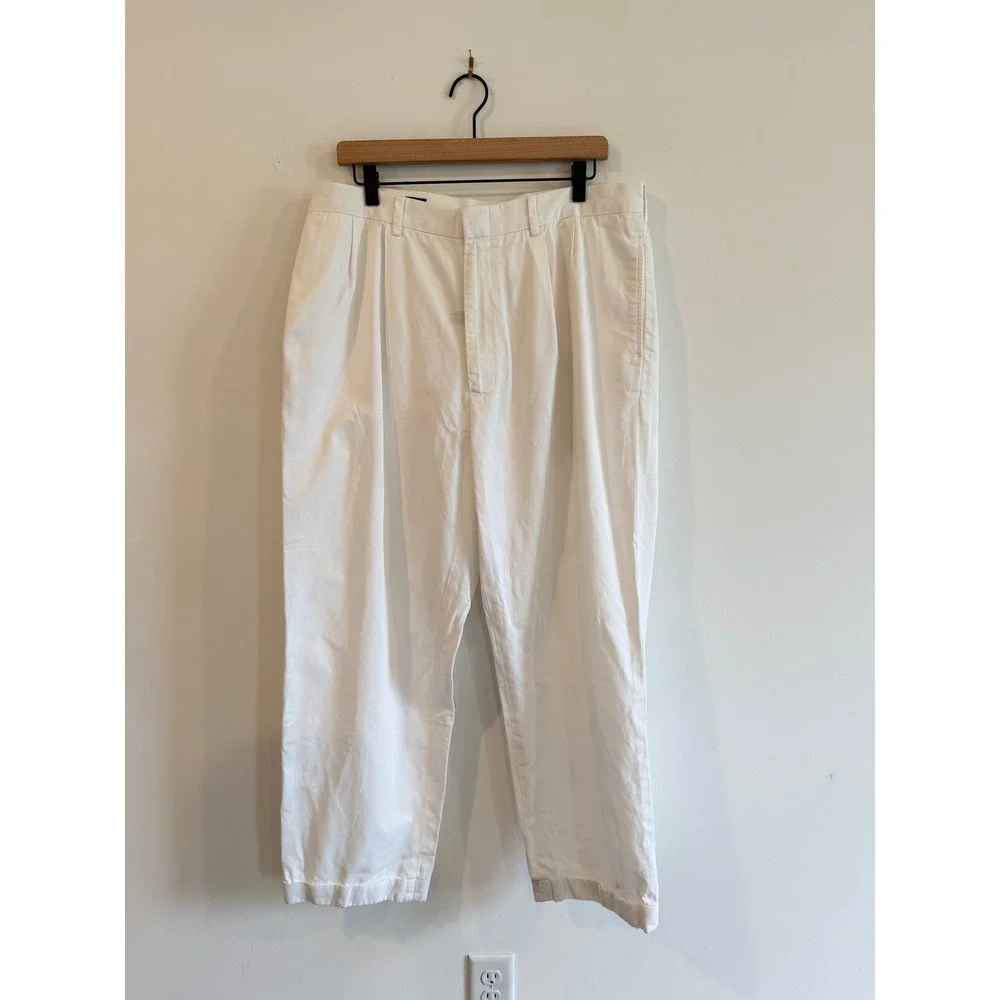 Polo Ralph Lauren Mens White Pleated Chino Pants Straight Leg Cotton 38X34